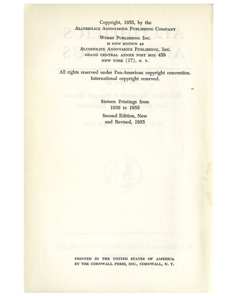 Bill Wilson Signed Copy of the Alcoholics Anonymous Big Book -- ''...of your devotion to AA's Grapevine...Bill''
